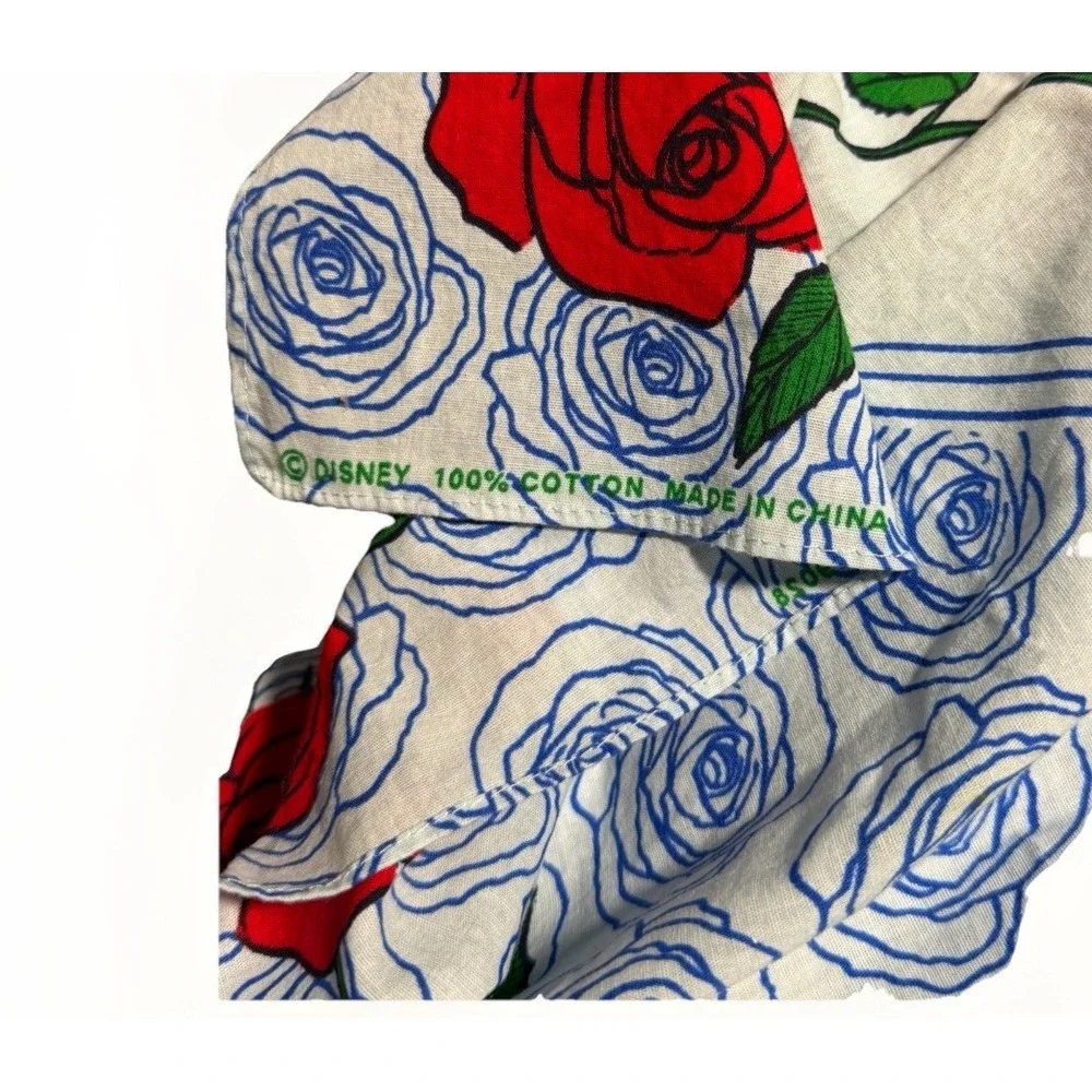 Disney Beauty and the Beast Enchanted Rose Hankerchief Bandana Blue Red Cotton